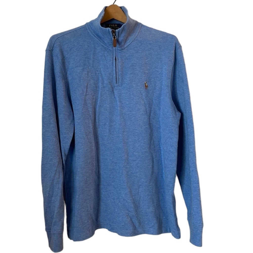 Polo Ralph Lauren Blue Label Men SZ M Pullover Shirt Light Blue Estate Rib